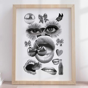 Póster de estilo años 70 con arte en blanco y negro, decoración estética para habitación, arte de pared retro y funky, decoración peculiar para el hogar, arte de pared neutro grande, decoración para dormitorio y apartamento