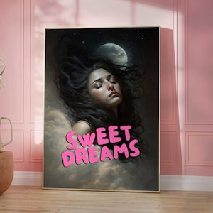Sweet Dreams Poster Trendy Wall Art Apartment Decor, Retro Coquette Room Decor Pink Y2K Feminine Dopamine Altered Dorm Maximalist Room Decor