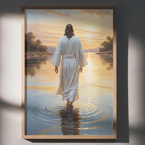 Jesus Christ Walking on Water, Christian Art, Digital Jesus Portrait, I Will Walk With Christ LDS, Jesus Oil Painting, Bible Verse Wall Art