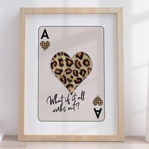 E se tutto funzionasse? Stampa artistica da parete alla moda con leopardo, poster retrò con carte da gioco, preppy, stampabile, asso di cuori, stampe funky, decorazione per la stanza del dormitorio