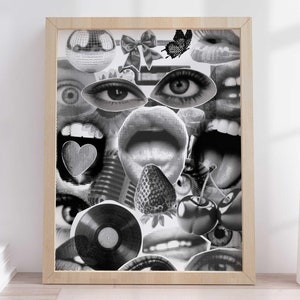 Póster de estilo años 70 con arte en blanco y negro, decoración estética para habitación, arte de pared retro y funky, decoración peculiar para el hogar, arte de pared neutro grande, decoración para dormitorio y apartamento