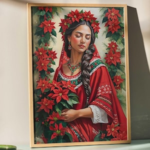 Navidad Poinsettias Flower Vendor Christmas El Salvador Mexican Guatemalan Latin American Diego Rivera Style Art Print Alcatraces PRINTABLE
