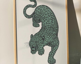 Sage Green Cheetah Wall Print, Trendy Green Wall Art, Cheetah Poster, Apartment Decor, Preppy Room Decor, College Dorm Decor, Leopard Poster