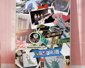New York City Retro Art Print Trendy College Apartment Decor Wall Art Poster City Girl Art Bar Cart Decor Pink Fashion INSTANT DOWNLOAD