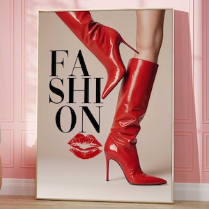 Trendy Fashion Wall Art Vogue Poster High Heels Print Luxury Wall Art Designer Poster Red Boots Wall Art Woman Prints Retro Posters Preppy
