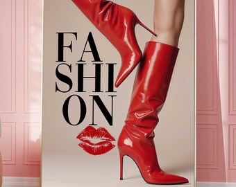 Trendy Fashion Wandkunst Vogue Poster High Heels Print Luxus Wandkunst Designer Poster Rote Stiefel Wandkunst Frau Drucke Retro Poster Preppy