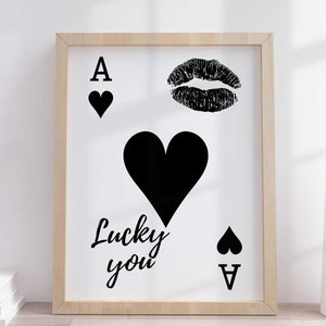Trendy hartenaas-print Lucky You Girl-poster Trendy retro muurkunst Lips Kiss Me Esthetische speelkaartposter Preppy Y2k-decor slaapzaal