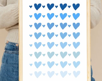 Blaue Herzen Preppy Wandkunst, Y2K Ästhetik (Digitaler Download)
