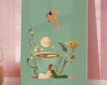 Coffee Diver Poster Print Good Morning Poster Coffee Lover Gift Coffee Station Decor Wall Art Trendy Sage Green Kitchen Poster Gift For Her