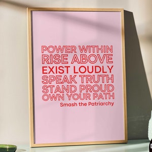 Smash The Patriarchy Print Feministyczny plakat Różowy Czerwony Feministyczny Sztuka Typografia Wydruki Feminizm Dekoracja Wzmocnienie Kobiecości Feministyczny Do Wydruku