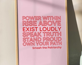 Aplastar el patriarcado Impresión Póster feminista Arte feminista rosa y rojo Impresiones tipográficas Decoración feminista Empoderamiento femenino Imprimible feminista