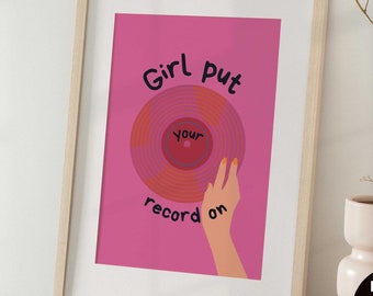 Pink Vinyl Record Wall Art | Retro Maximalist Eclectic Decor | Printable Digital Download Y2K Girly Print | Trendy Retro Dorm Art Aesthetic