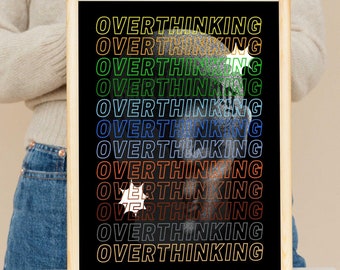 Overthinkers Trippy Wall Art Psychedelic Poster, Black Retro Wall Decor, Spritual Wall Print 60s 70s Wall Print Y2K Trippy Vintage Prints