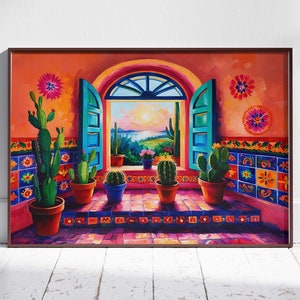 Mexikanischer Kaktus Druck Mexiko Natur Landschaft Fliesen Druck Boho Wand Kunst Kaktus Dekor Boho Dopamin rosa Maximalist Eklektisch Digitaler Download