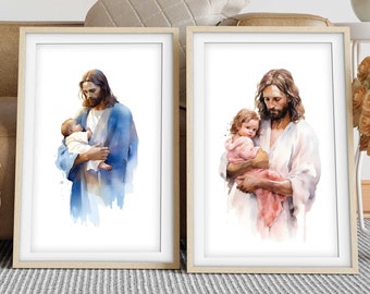 Conjunto de ilustrações em aquarela de Jesus Cristo, Filho de Deus (Download Digital)