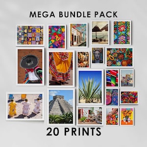Grand art mural mexicain imprimable 20 pièces, lot de 20 gravures du Mexique, décoration murale mexicaine, photographie de cactus, ensemble mural de galerie folklorique mexicaine