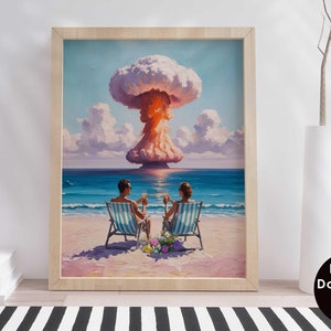 Surrealistisch strand print retro muur kunst trippy poster kamer decor maximalist preppy bar kar decor trendy meet Me at the Beach digitale download