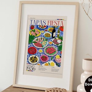 Spanish Tapas Wall Print, Tapas Food Wall Decor, Digital Download Print, Food Art Print, Printable Spanish Kitchen, Spain Print, Spanish Art