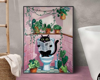 Bathroom Cat Reading Newspaper Peekaboo Print For Toilet Wall Art Print Vintage Print Maximalist Wall Art Bathroom Decor Toilet Poster
