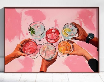 Pink Cheers Cocktail Art Print: Retro Bar Cart Decor (Digital Download)