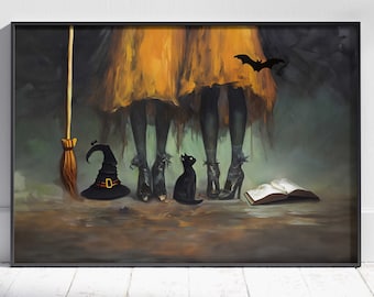 Vintage Witch Art Poster | Dark Academia Victorian Gothic Decor | Halloween Oil Painting Print | Nature Witch Wall Art | Digital Download