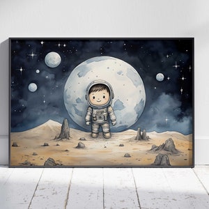 Cuadro de astronauta / Póster del espacio exterior para guardería de niño / Decoración de guardería con temática espacial / Arte de pared de cumpleaños de astronauta / Descarga imprimible