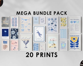 Blue Aesthetic Gallery Wall Art Set | Preppy Retro Prints (Digital Download)