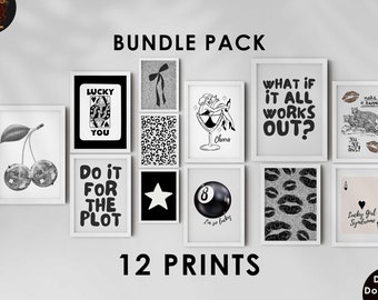 Trendy Print Set of 12 Black White Gallery Wall Set Funky Retro Leopard Posters Dorm Room Decor College Apartment Aesthetic Digital Poster