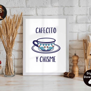 Cafecito Y Chisme Druck Spanischer Kaffee Kunstdruck Minimalistisches Kaffee Poster Spanisch Küche Dekor Cafecito Poster Digitaler Download 1 Druck