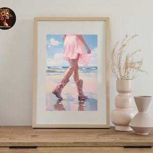 Coastal Cowgirl Printable Poster Print, Boots Trendy, Preppy Cowgirl Dorm Room Wall Art Decor, Girly Digital Download Aesthetic Blue Pink