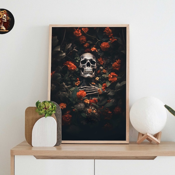 Dark Academia: Botanical Skeleton Print. Antique Oil Painting Goth Wall Decor. Witchy Art & Halloween Aesthetic Room Decor. Digital Download