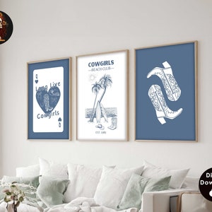 Coastal Granddaughter Digital Prints | Trendy Coastal Blue Print Set Of 3 | West Large Printable Poster Long Live Cowgirl Horseshoe Wall Art