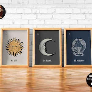 Loteria Mexicana Imprime Arte Mexicano Cartel del Sol Impresión de la Luna México Arte de la Pared Decoración Mexicana Cartel Arte Celestial Descarga Digital Conjunto de 3