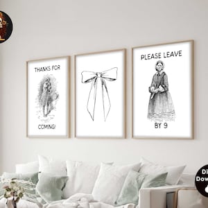 Thanks For Coming Set of 3 Prints Introvert Vintage Poster | Trendy Living Room Decor Cute Quote Art Aesthetic Apartment | Digital Download