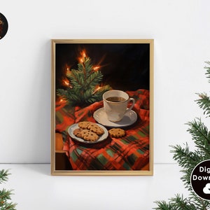 クリスマス デコレーション | ヴィンテージ クリスマス ウォール アート | 冬のホリデー デコレーション | コーヒー カートの背景 | 季節のコテージコア デコレーション ポスター