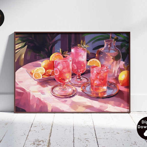 Pink Cheers Print | Bar Cart Decor Art | Cheers Sign | Drink Wall Art | Cocktail Art | Girly Retro Wall Art | Large Horizontal Aesthetic Art