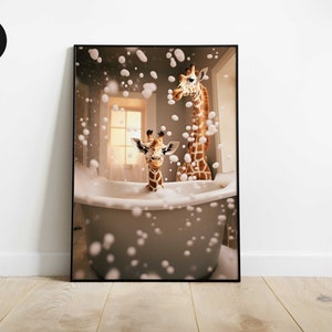 Funny Bathroom Art Print Set Toilet Humor Decor | Classical Vintage Style Painting Digital Download | Printable Wall Art Funny Gift Giraffe