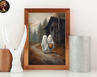 Vintage Ghost Halloween Print, Dark Academia Decor (Digital Download)