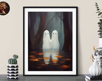 Ghost Love in Autumn Woods Print, Spooky Cottagecore Decor (Digital Download)