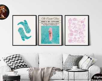 Coastal Cowgirl Wall Art Beachy Magazine Cover Trendy Newspaper Print Beachy Dorm Room Decor Girly Surf Wall Art Instant Digital Download