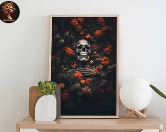 Skelett Skelett Poster, Dark Academia Gothic Wandkunst (Digitaler Download)