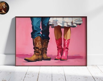 Pink Cowgirl Boots Print | 1950s Retro Western Art (Digital Download)