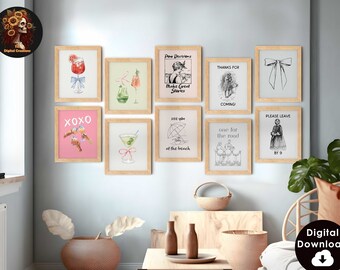 Conjunto de galeria de parede com impressões de arte de coquetéis retrô, carrinho de bar (download digital)