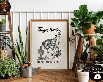 Cowboy Riding Horse Art Print | Vintage Western Decor (Digital Download)