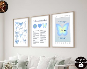 Preppy Room Decor Prints, Blue Bow, Affirmation Art (Digital Download)