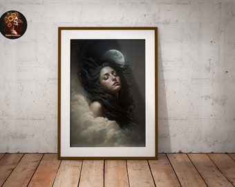 Celestial Lilith Art Print | Gothic Dark Academia Decor (Digital Download)