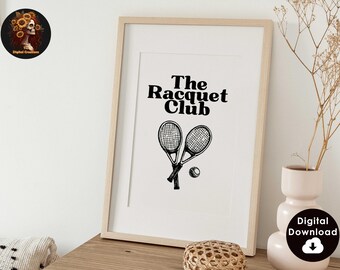 Vintage tenis impresión Country Club estética pared arte tenis raqueta impresión retro deportes cartel descarga digital 1 impresión vertical