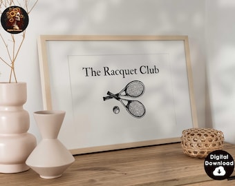 Vintage Tennis Print Country Club Aesthetic Wall Art Tennis Racquet Print Retro Sports Poster Digital Download 1 Horizontal Print