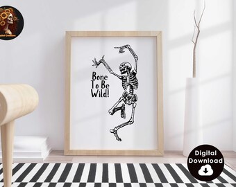 Vintage Skeleton Print Minimalist Halloween Wall Art Funny Quote Poster Skeleton Pun Art Print Spooky Wall Decor Digital Download 1 Print