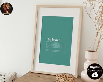 Lámina con la definición de playa / Arte costero azul, decoración para casa de playa (descarga digital)